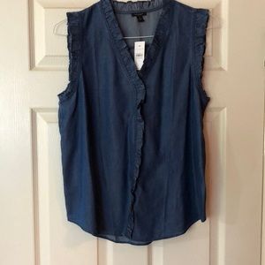 Ann Taylor ruffled denim top. NWT